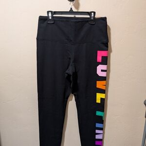 PINK Victoria's Secret Black Leggings with Multicolor LOVE Side Print